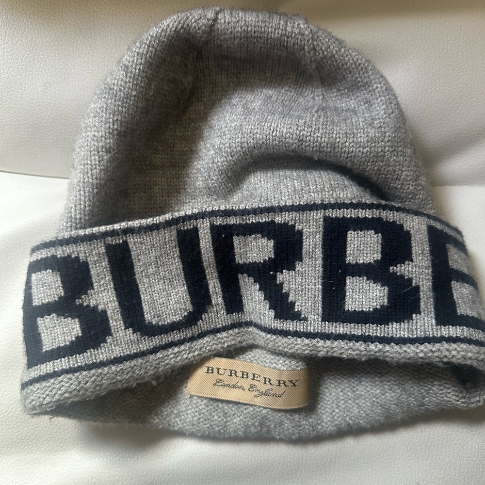 Burberry Gray and Black Knit Hat